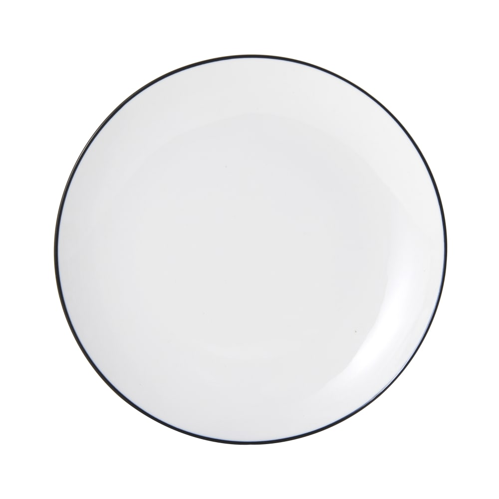 106-5260370 8" Round Bistro Coupe Plate - Porcelain, Black Pinstripe