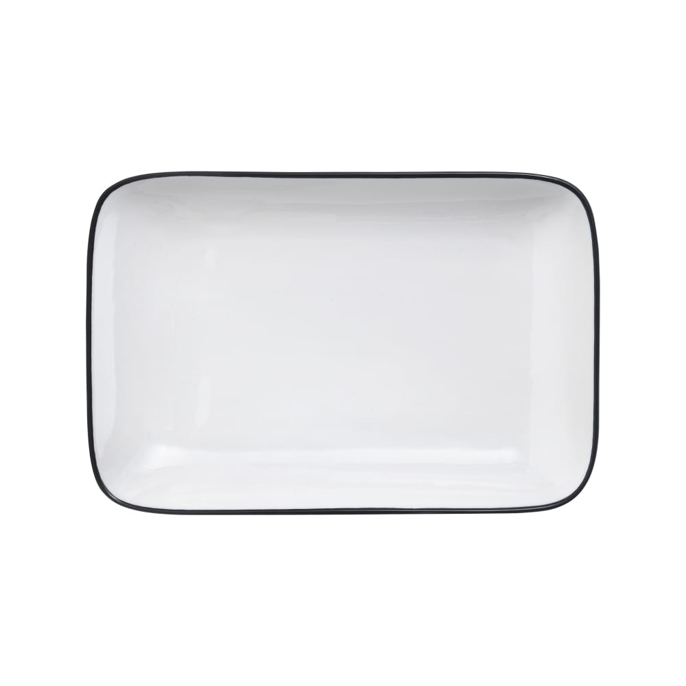 106-5260390 12" Rectangular Bistro Coupe Plate - Porcelain, Black Pinstripe