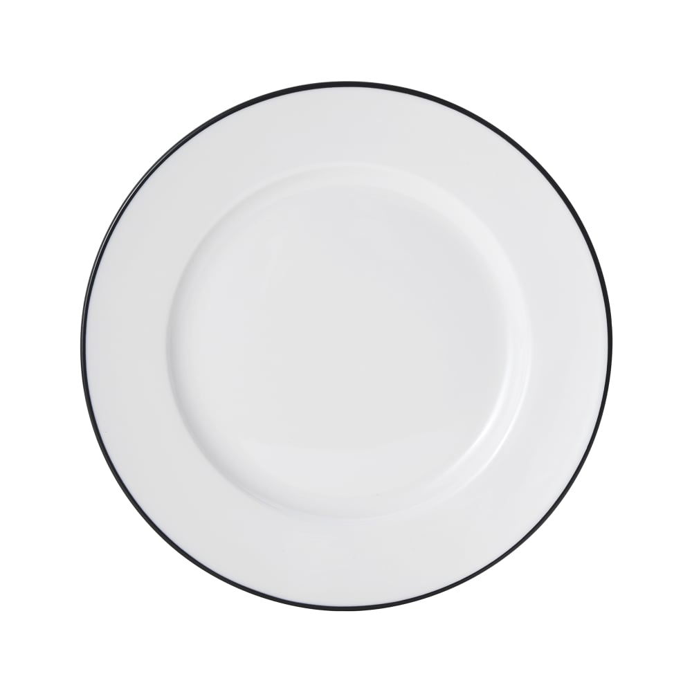 106-5260368 9" Round Bistro Plate - Porcelain, Black Pinstripe