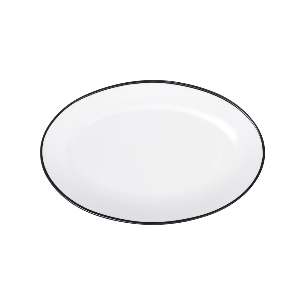106-5260391 9 3/4" Oval Bistro Plate - Porcelain, Black Pinstripe