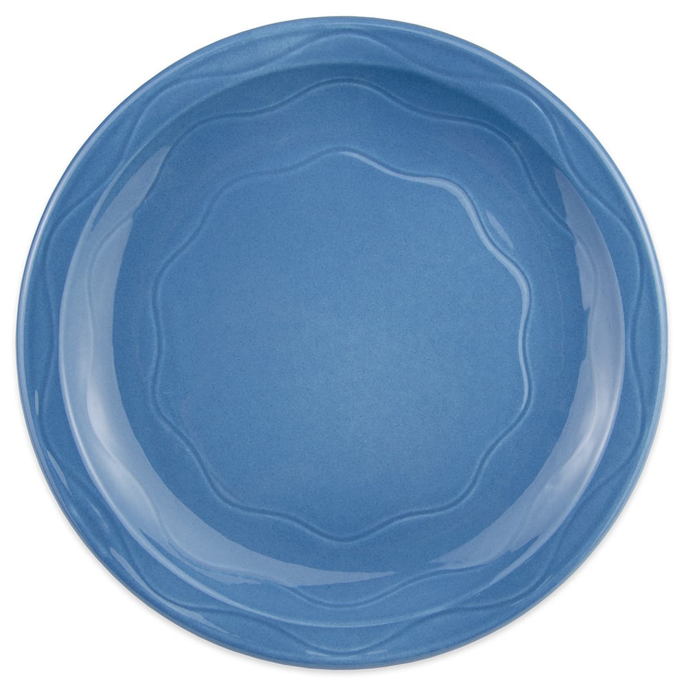 024-903032010 9" Round Plate w/ Cantina Carved Pattern & Shape, Flint Body, Blueberry