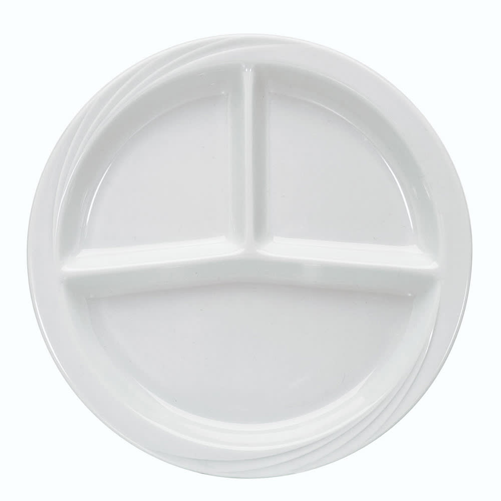 024-9182403 10" Round Schonwald Plate w/ 3 Sections - Donna, Porcelain, White 