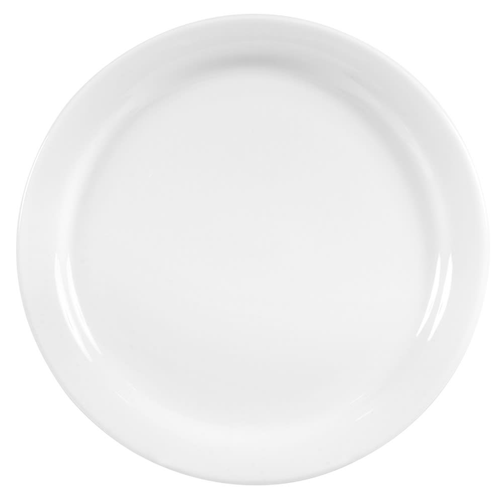 192-840425N13 9" Round Porcelain Plate w/ Narrow Rim, Bright White, Porcelana