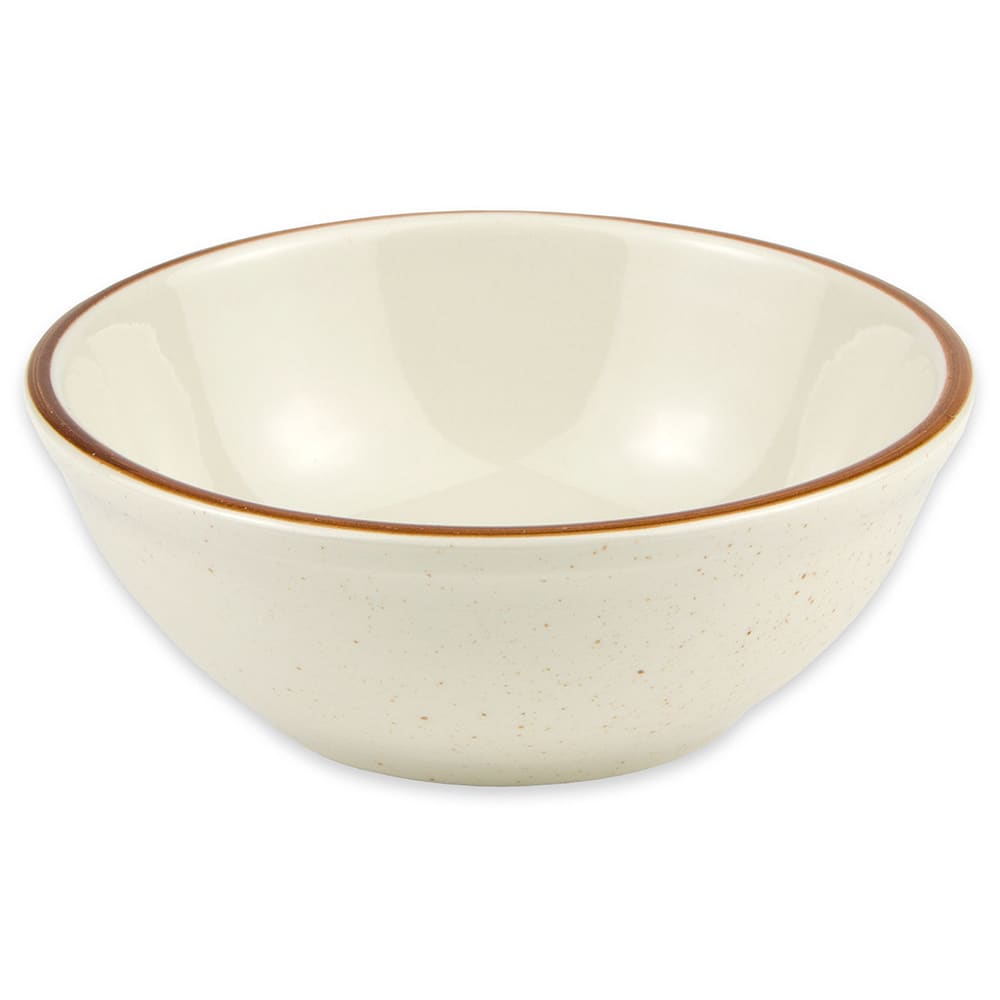 192-DSD15 12 1/2 oz Round Desert Sand Oatmeal Bowl - Ceramic, Cream White w/ (1) Brown Band