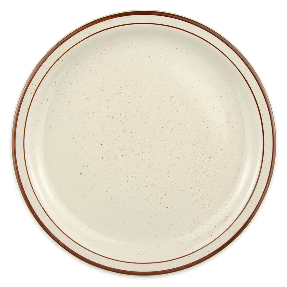 192-DSD16 10 1/2" Round Desert Sand Plate - Speckled, (2) Brown Bands