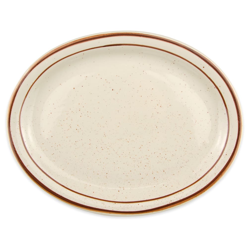 192-DSD12 9 1/2" x 7 1/2" Oval Desert Sand Platter - Speckled, (2) Brown Bands