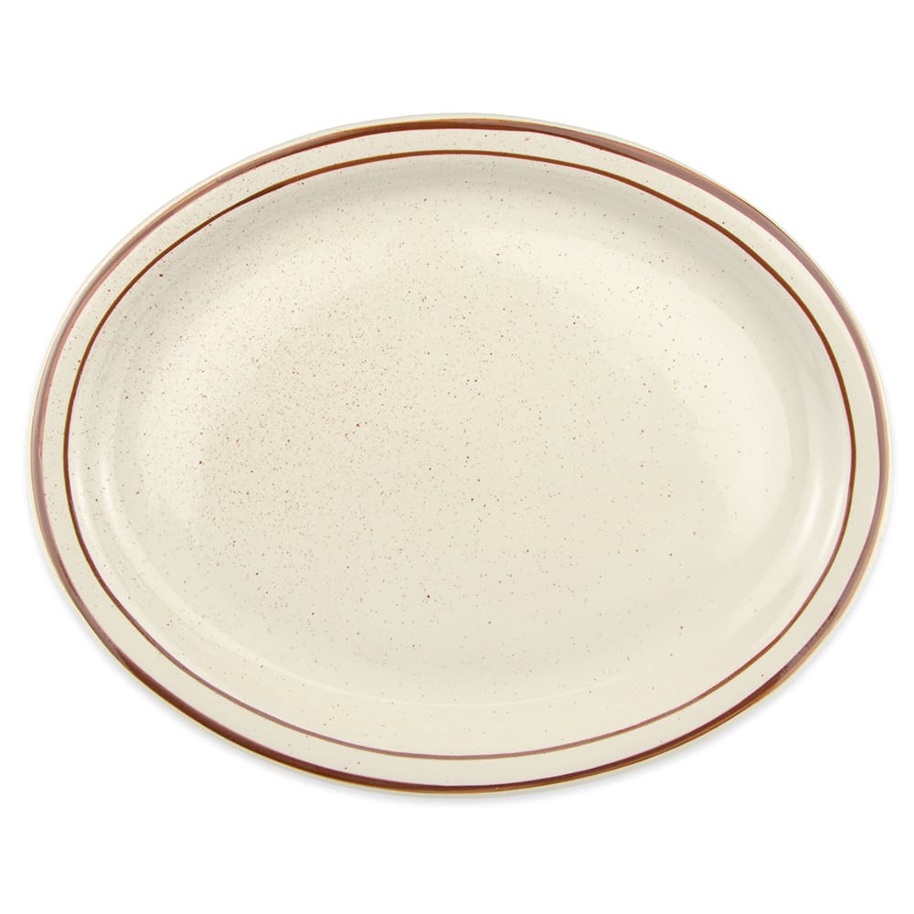 192-DSD14 13 1/4" x 10 1/8" Oval Desert Sand Platter - Speckled, (2) Brown Bands