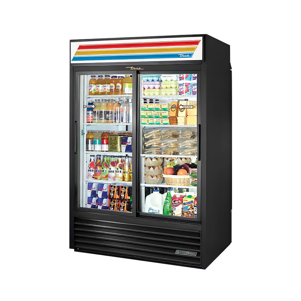 598-GDM47RLLDBLK 54 1/8" GDM Series Two Section Pass Thru Glass Door Merchandiser - (2) Slid...