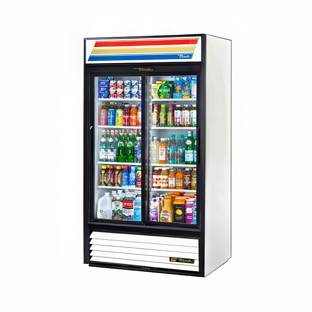 598-GDM37 43 1/2" GDM Series Two Section Glass Door Merchandiser - (2) Sliding Doors, White...