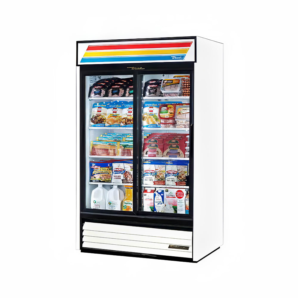 598-GDM41 47 1/8" GDM Series Two Section Glass Door Merchandiser - (2) Sliding Doors, White...