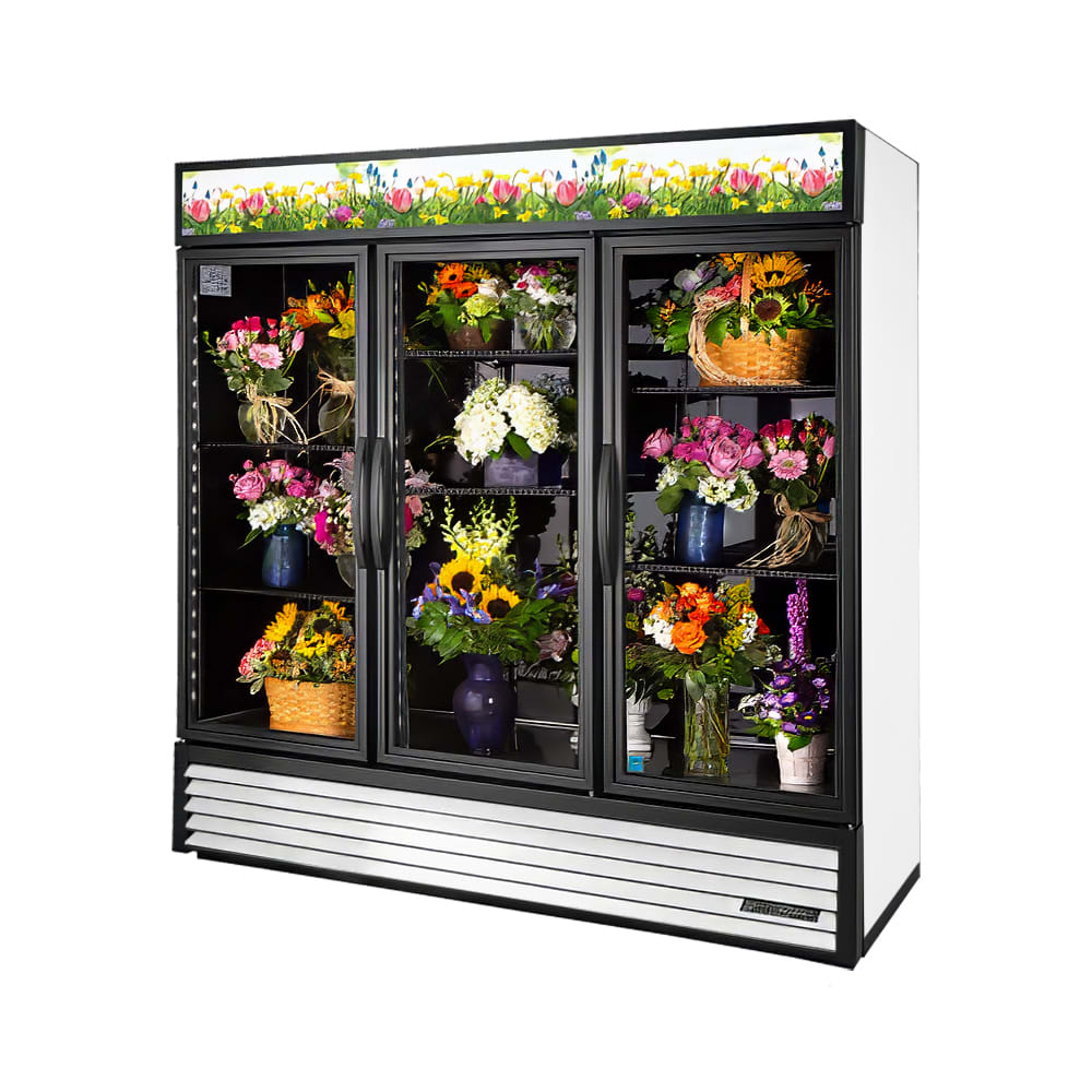 598-GDM72FC 3 Section Floral Cooler w/ Swinging Door - White, 115v