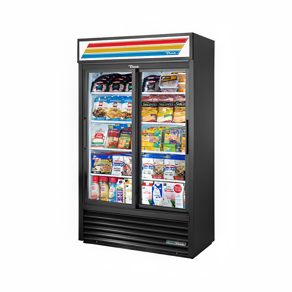 598-GDM41SLBK 47 1/8" GDM Series Two Section Glass Door Merchandiser - (2) Sliding Doors, Bl...