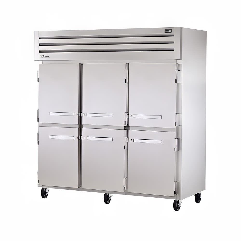 598-TG3R6HS 77 3/4" Three Section Reach In Refrigerator, 6 Left/Right Hinge Solid Doors, 115...