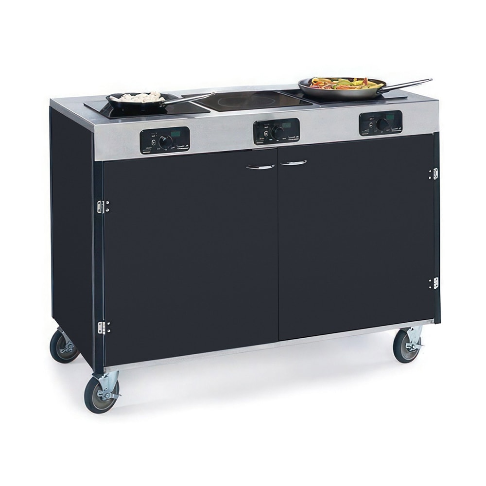 121-2080BLK 35 1/2" High Mobile Cooking Cart w/ 3 Induction Stove, Black