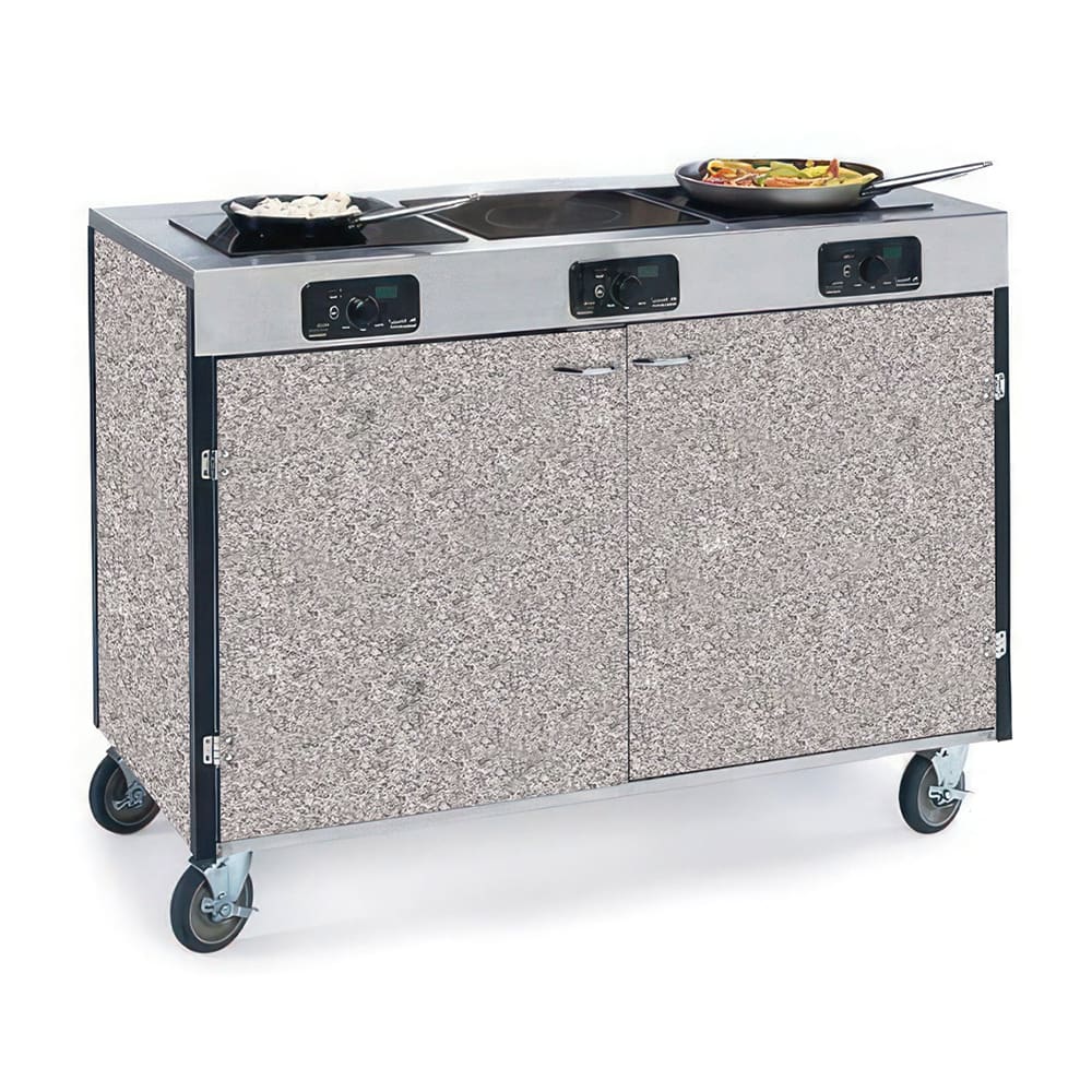 121-2080GRSAN 35 1/2" High Mobile Cooking Cart w/ 3 Induction Stove, Gray Sand