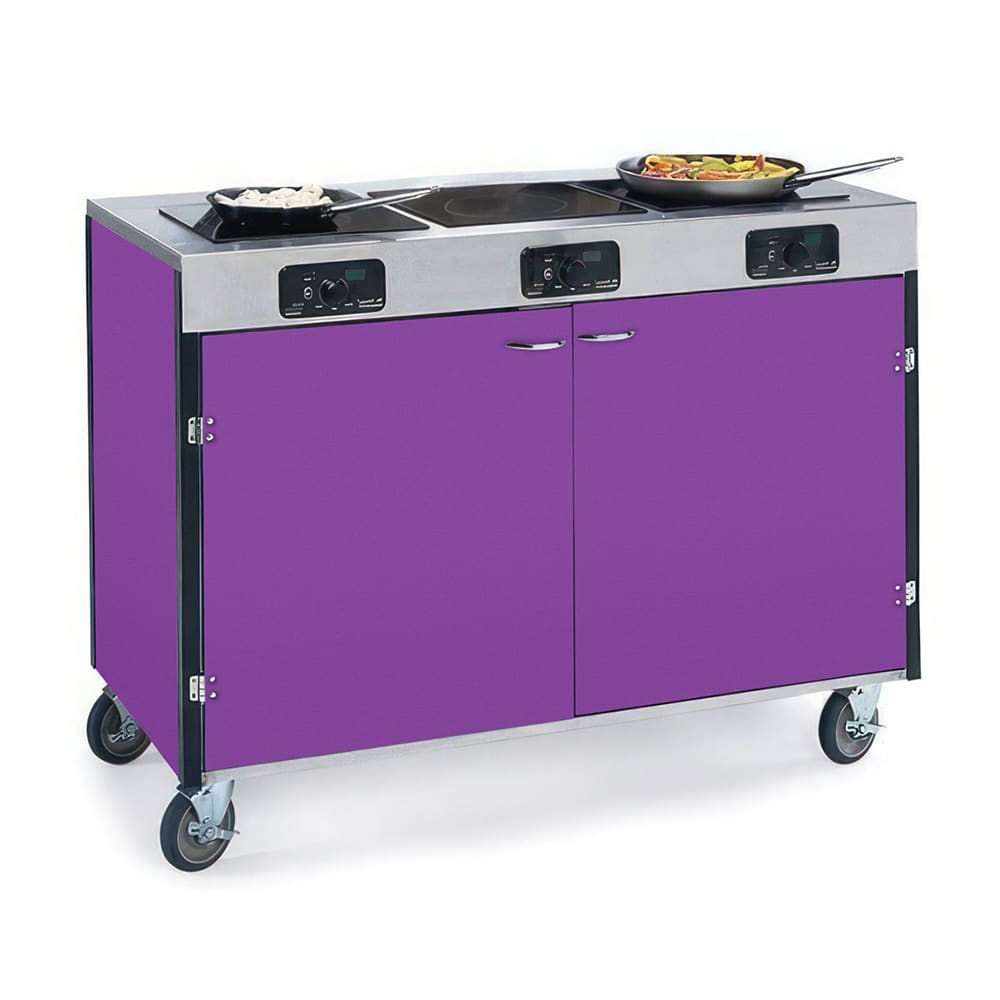 Lakeside 2080 PURP 35 1/2" High Mobile Cooking Cart w/ 3 Induction Stove, Purple