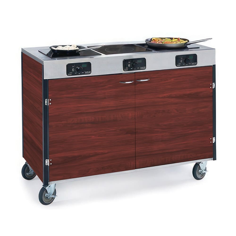 Lakeside 2080 RMAP 35 1/2" High Mobile Cooking Cart w/ 3 Induction Stove, Red Maple