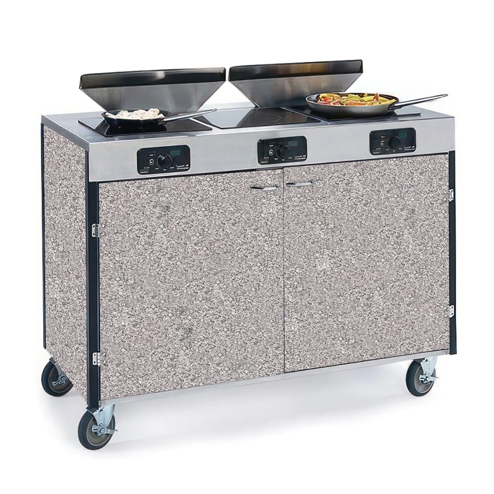 Lakeside 2085 GRSAN 40 1/2" High Mobile Cooking Cart w/ 3 Induction Stove, Gray Sand