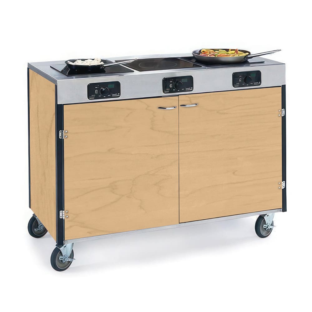 Lakeside 2080 HRMAP 35 1/2" High Mobile Cooking Cart w/ 3 Induction Stove, Hard Rock Maple