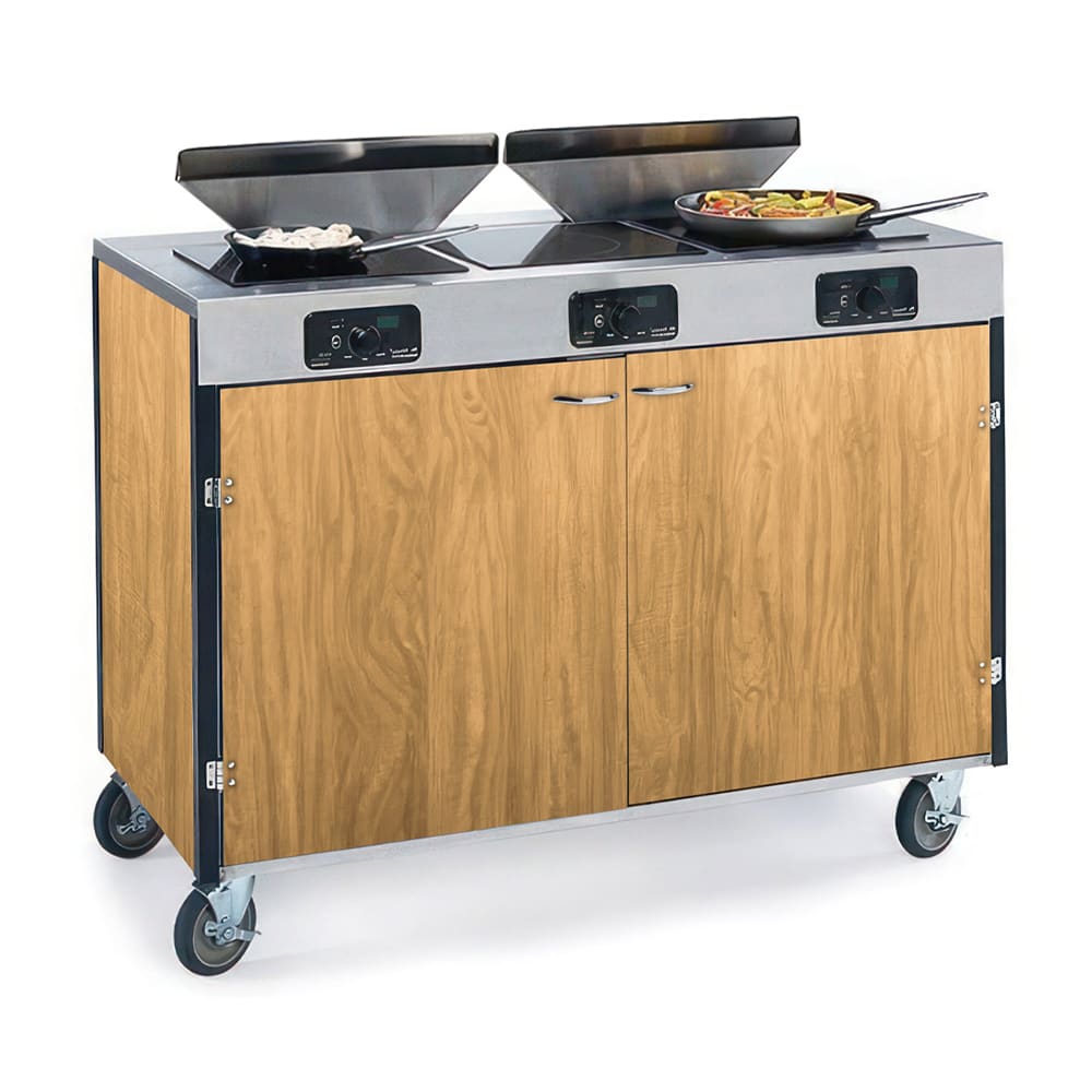 Lakeside 2085 LTMAP 40 1/2" High Mobile Cooking Cart w/ 3 Induction Stove, Light Maple