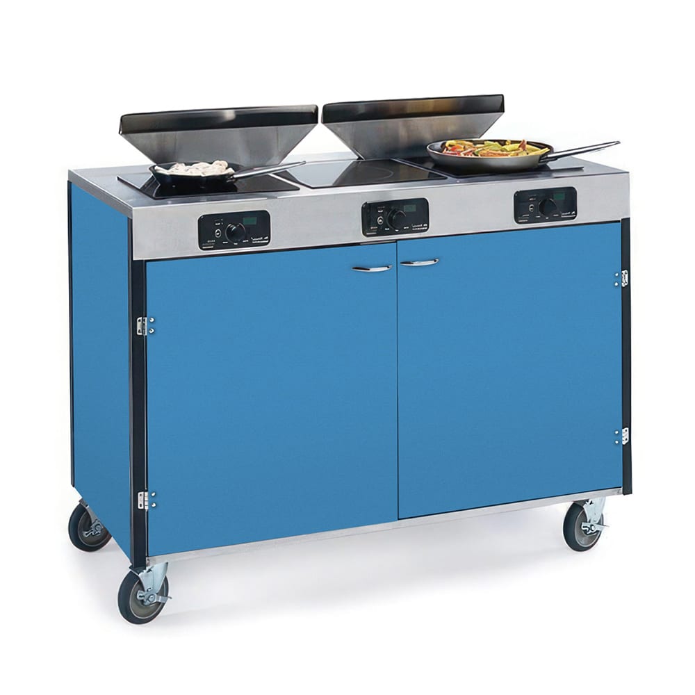 121-2085ROYBL 40 1/2" High Mobile Cooking Cart w/ 3 Induction Stove, Royal Blue