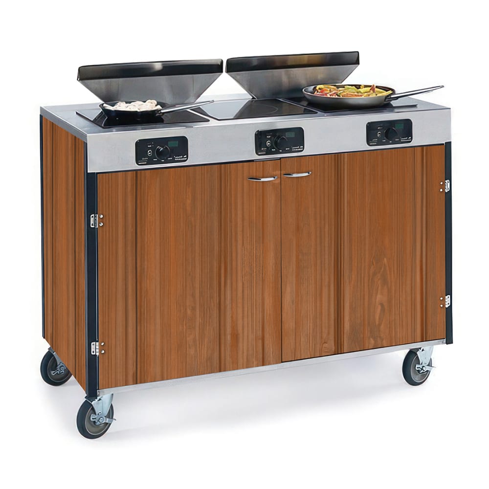 Lakeside 2085 VCHER 40 1/2" High Mobile Cooking Cart w/ 3 Induction Stove, Victorian Cherry
