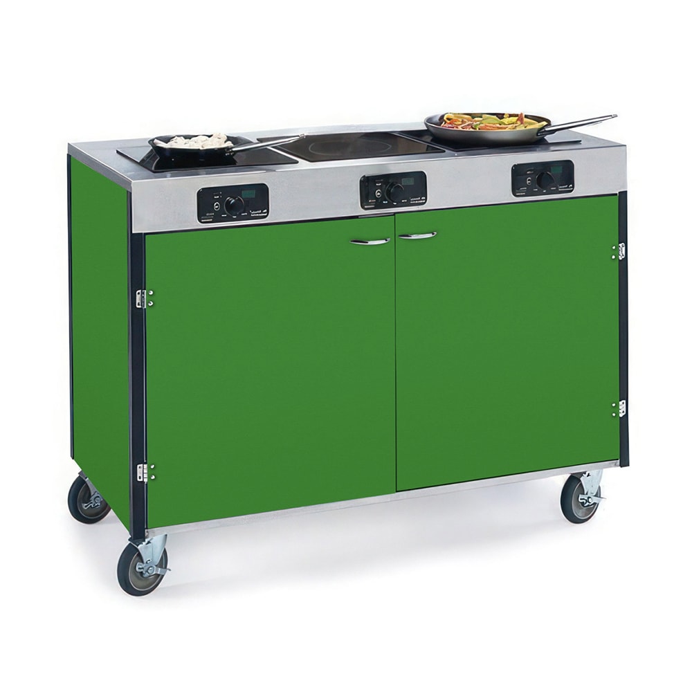 121-2080GRN 35 1/2" High Mobile Cooking Cart w/ 3 Induction Stove, Green
