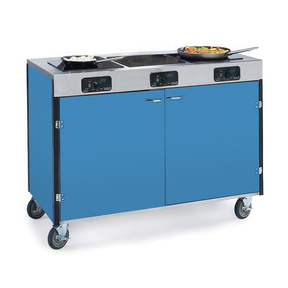 Lakeside 2080 ROYBL 35 1/2" High Mobile Cooking Cart w/ 3 Induction Stove, Royal Blue