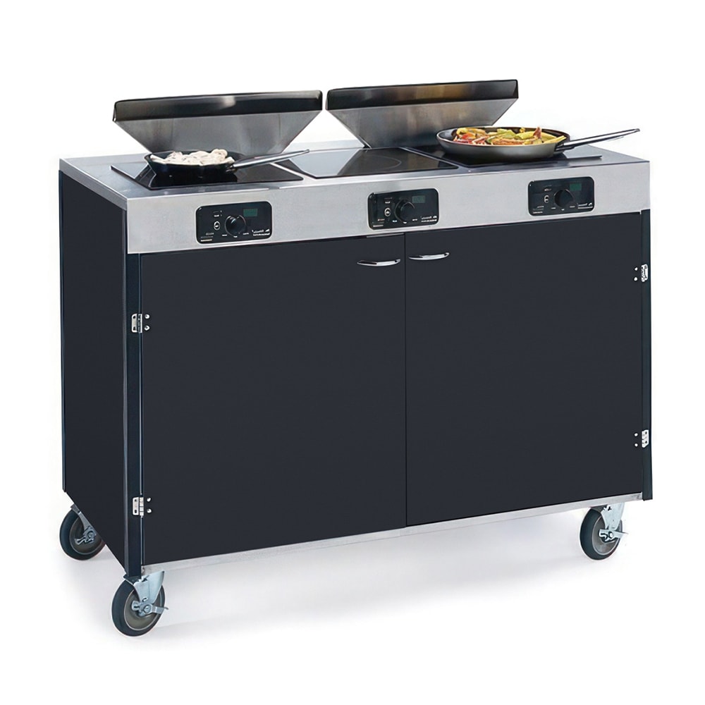 Lakeside 2085 BLK 40 1/2" High Mobile Cooking Cart w/ 3 Induction Stove, Black