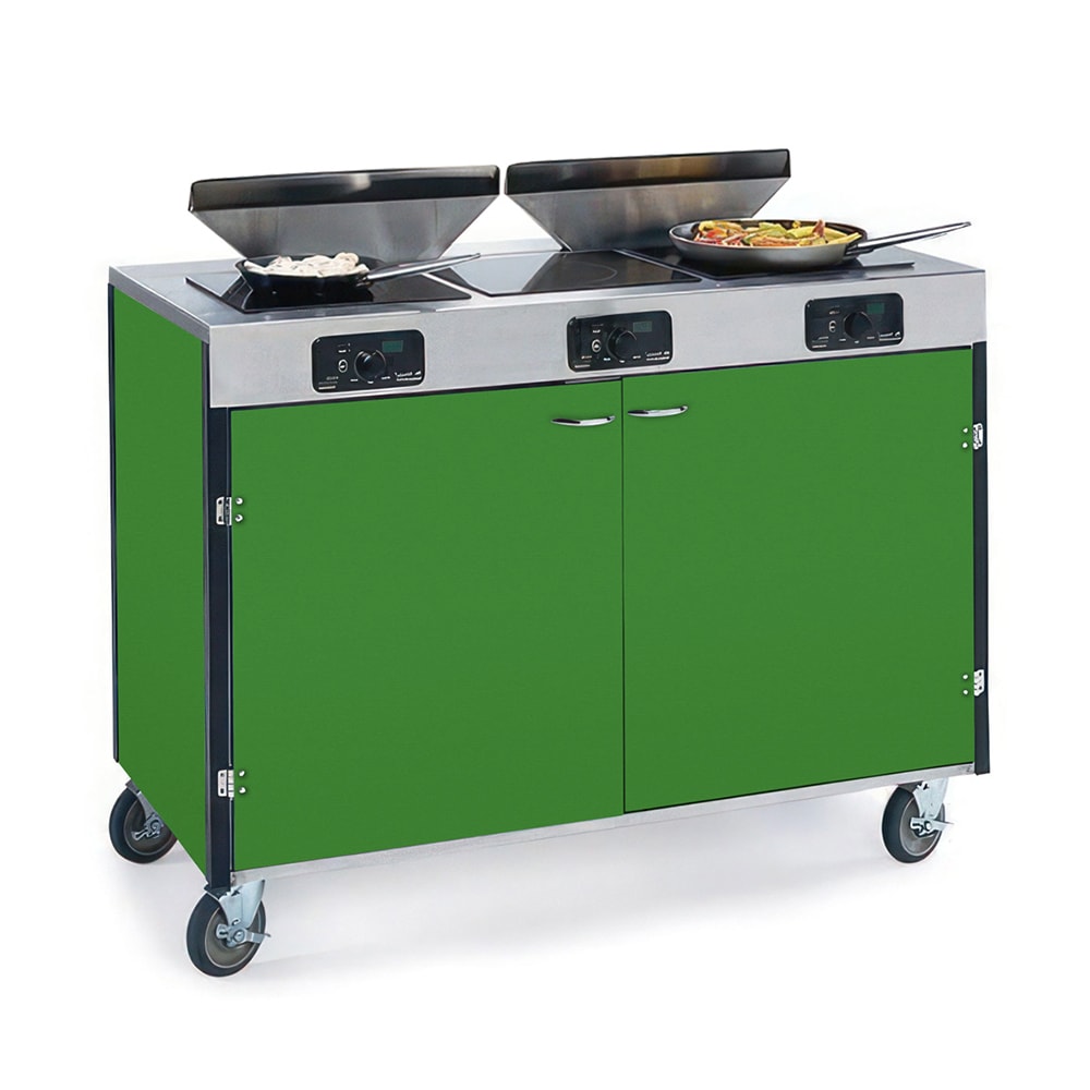 121-2085GRN 40 1/2" High Mobile Cooking Cart w/ 3 Induction Stove, Green