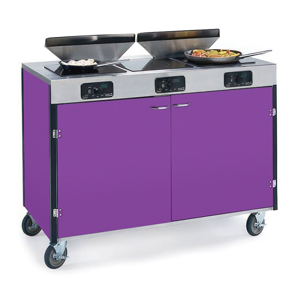 Lakeside 2085 PURP 40 1/2" High Mobile Cooking Cart w/ 3 Induction Stove, Purple