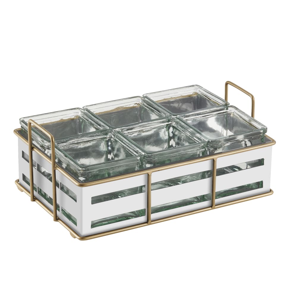 151-2209215 Rectangular 6 Compartment Condiment Jar Display - Clear/White