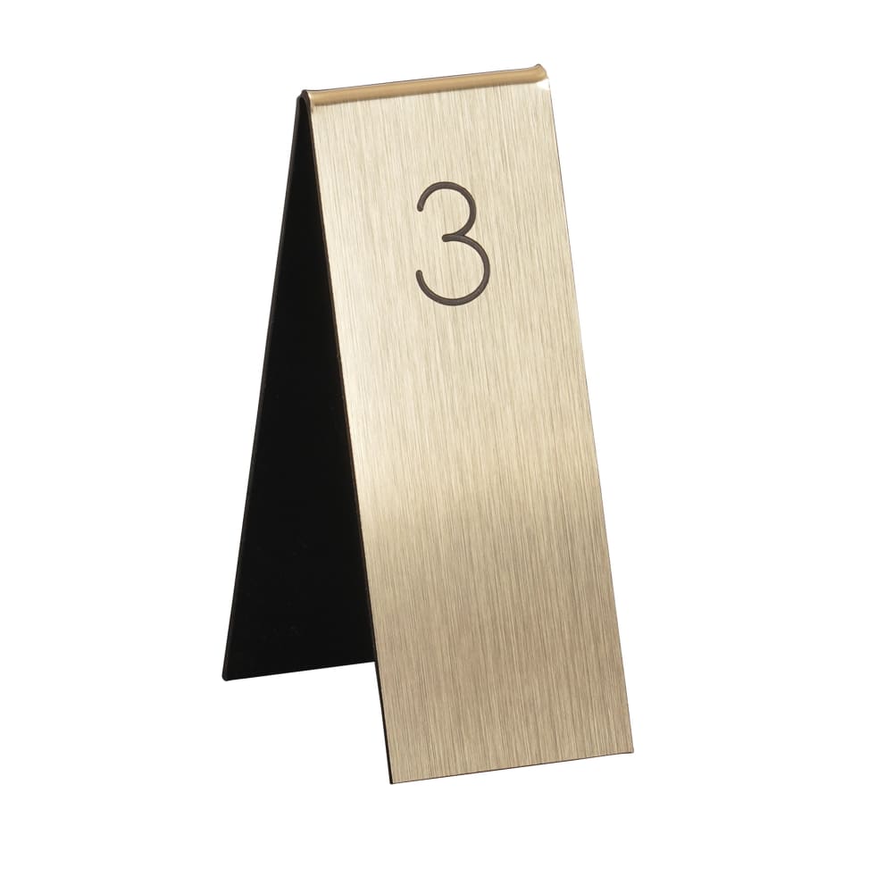 151-2262311 1 3/4" Tabletop Number Tent - Any Number Sequence, Gold/Black
