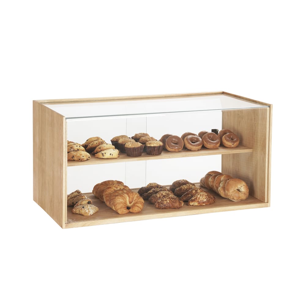 151-22914115 2 Tier Pastry Display Case - 36" x 20" x 18"H, Oak Wood
