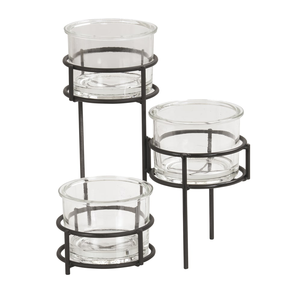 151-226043213 Rectangular 3 Compartment Condiment Jar Display - Clear/Black