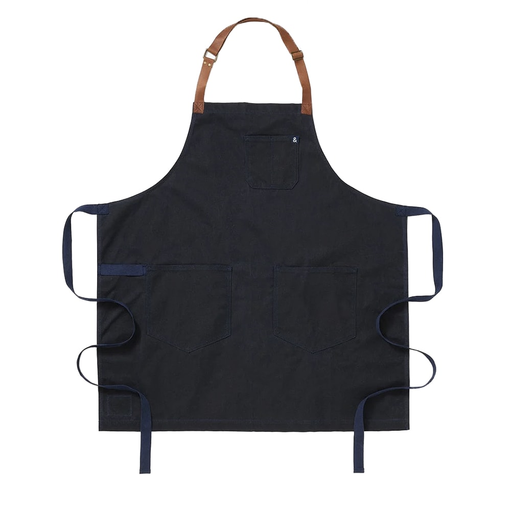 603-HB001551 Full Length Bib Apron w/ (2) Pockets - 33" x 30", Cotton, Atlantic