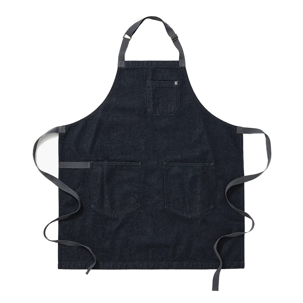 603-HB001615 Full Length Bib Apron w/ (2) Pockets - 33" x 30", Cotton, Jack Blue Denim
