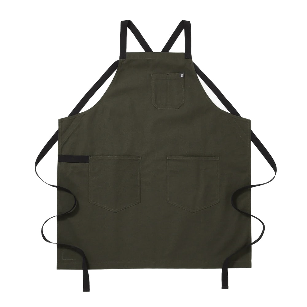 603-HB001640 Full Length Bib Apron w/ (2) Pockets - 33" x 30", Cotton, Olive Green