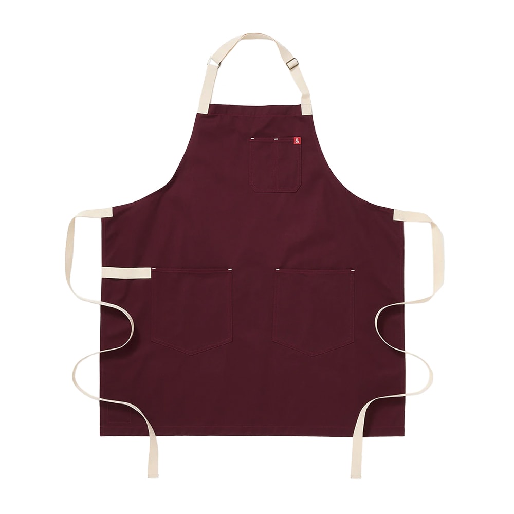 603-HB001676 Full Length Bib Apron w/ (2) Pockets - 33" x 30", Cotton, House Red