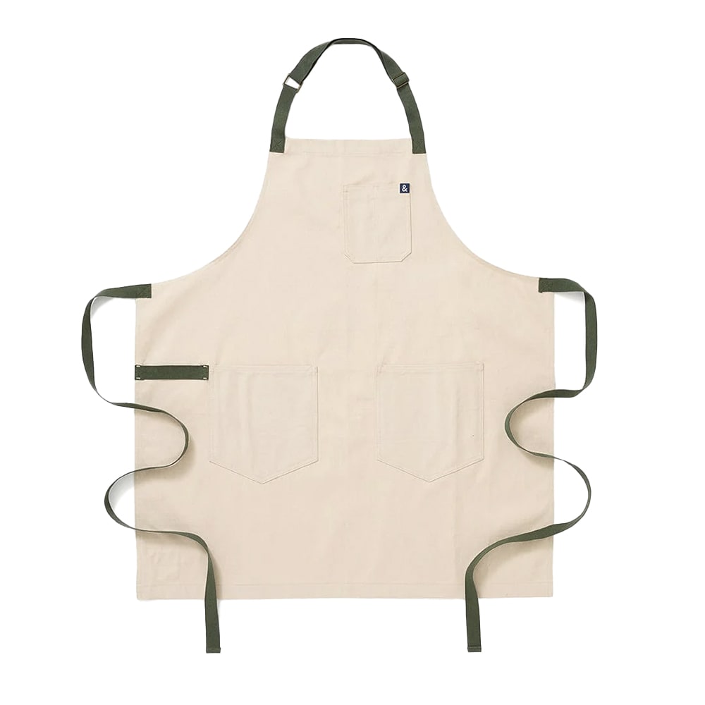 603-HB001720 Full Length Bib Apron w/ (2) Pockets - 33" x 30", Cotton, Sage White