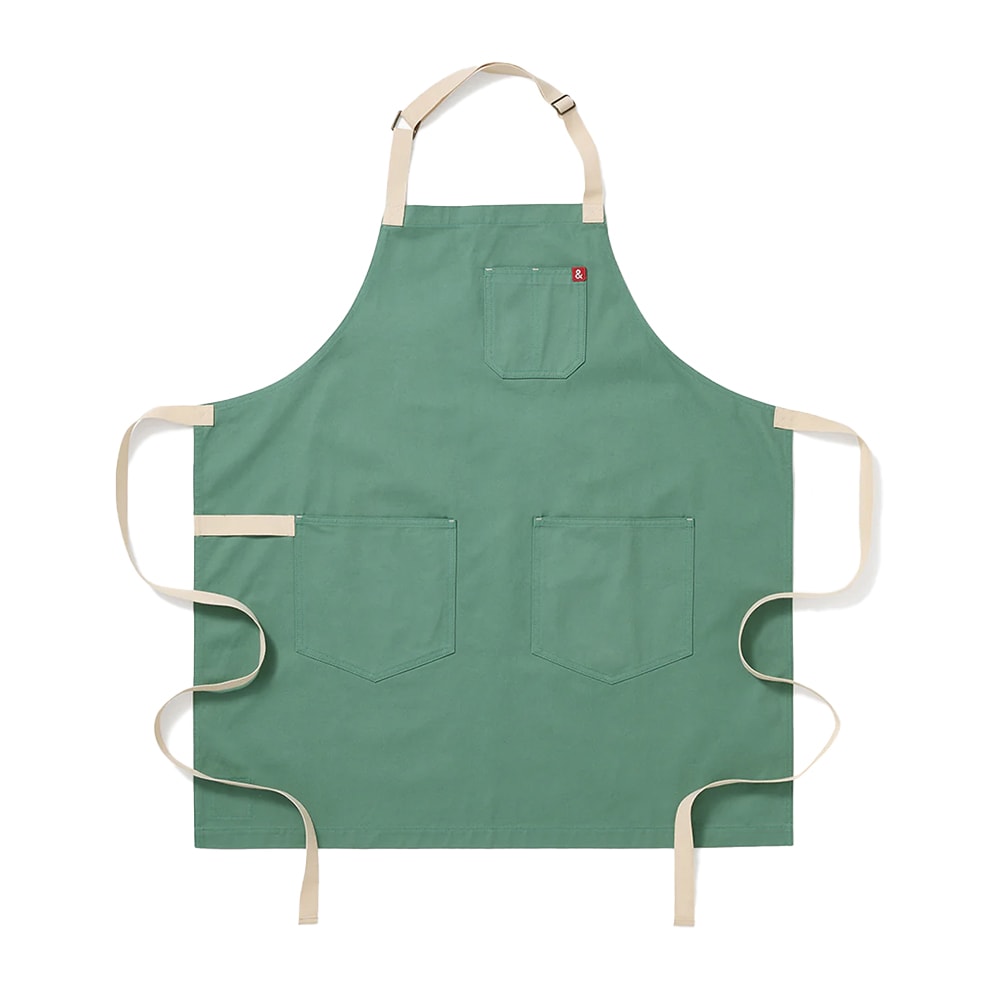 603-HB001384 Full Length Bib Apron w/ (2) Pockets - 33" x 30", Cotton, Julep Green