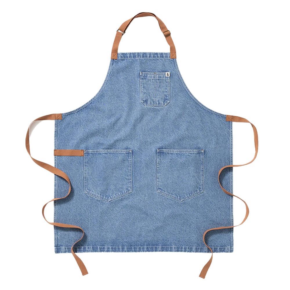 603-HB001613 Full Length Bib Apron w/ (2) Pockets - 33" x 30", Cotton, Cedar Blue Denim
