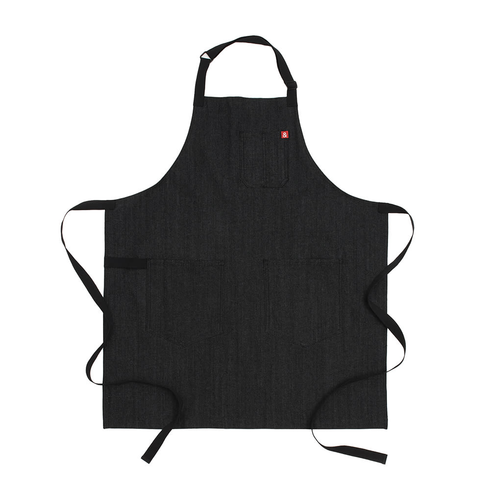 603-HB001620 Full Length Bib Apron w/ (2) Pockets - 33" x 30", Cotton, Abalone Black De...