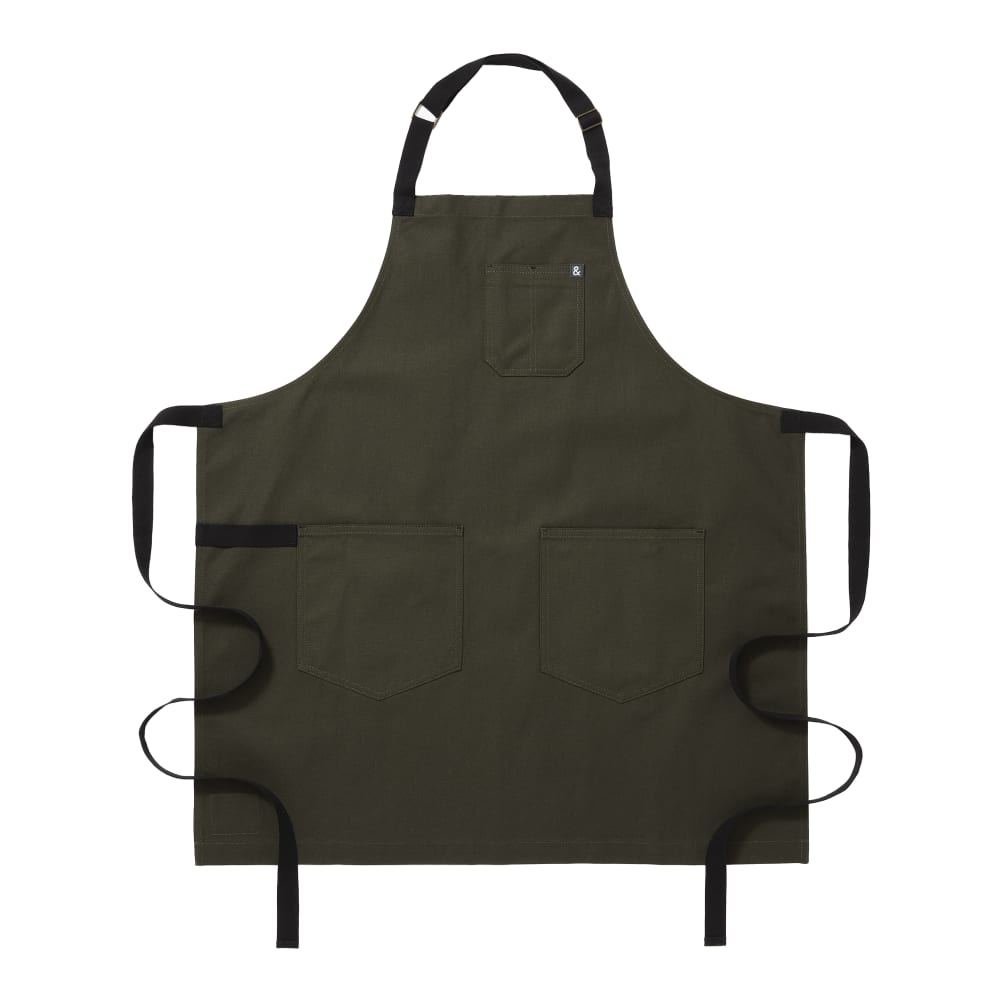 603-HB001638 Full Length Bib Apron w/ (2) Pockets - 33" x 30", Cotton, Olive Green
