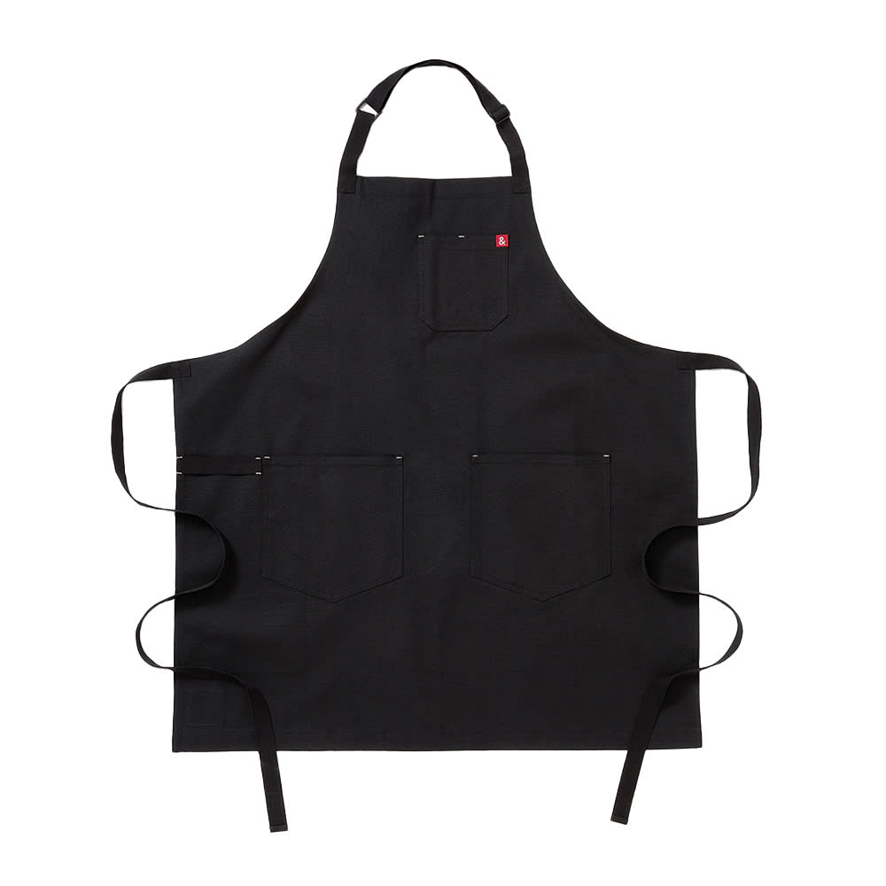 603-HB001670 Full Length Bib Apron w/ (2) Pockets - 33" x 30", Cotton, Caviar Black