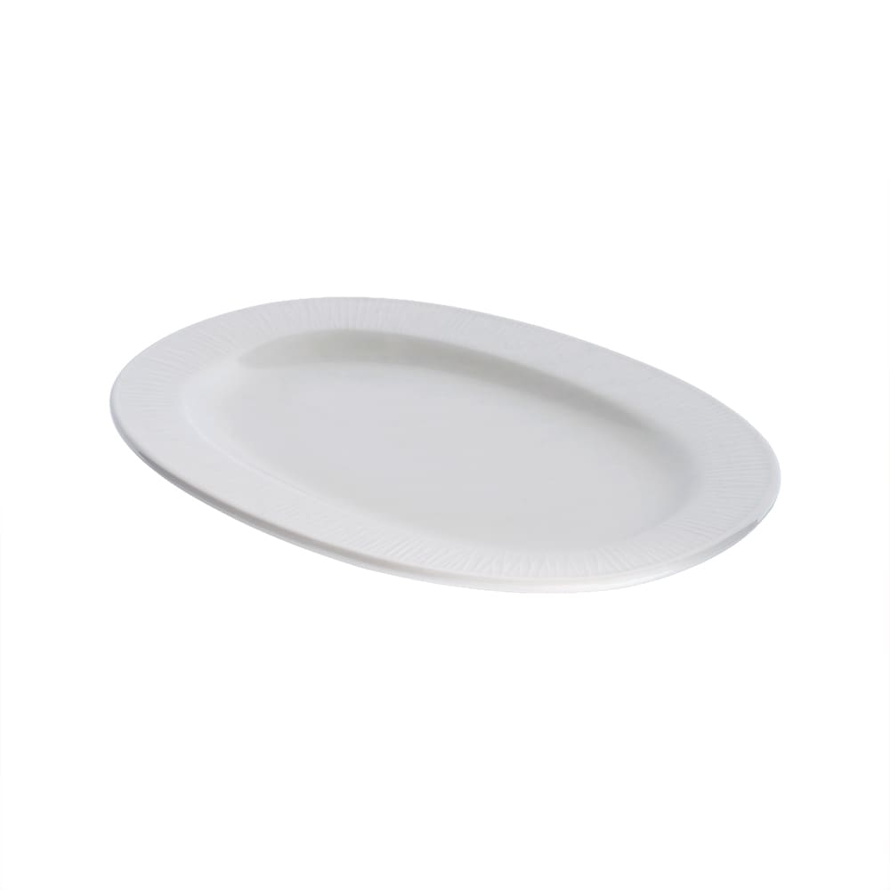 893-WHBALR111 11" Oval Bamboo Plate - Ceramic, White
