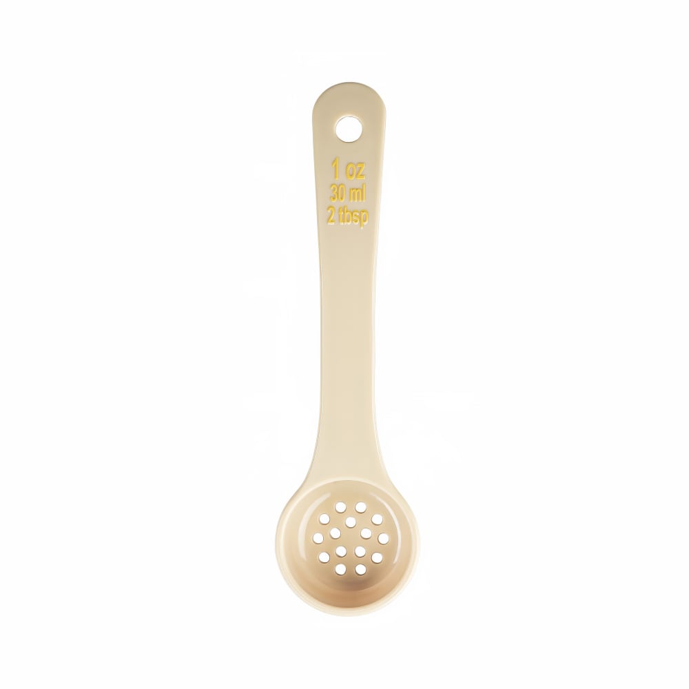 Tablecraft 10639 1 oz Perforated Portion Spoon w/ Short Handle - Polycarbonate, Beige