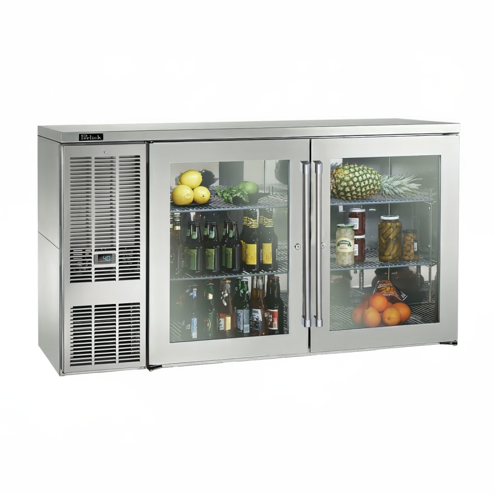 199-BBS60SGLSTK 60" Bar Refrigerator - 2 Swinging Glass Doors, Stainless, 120v