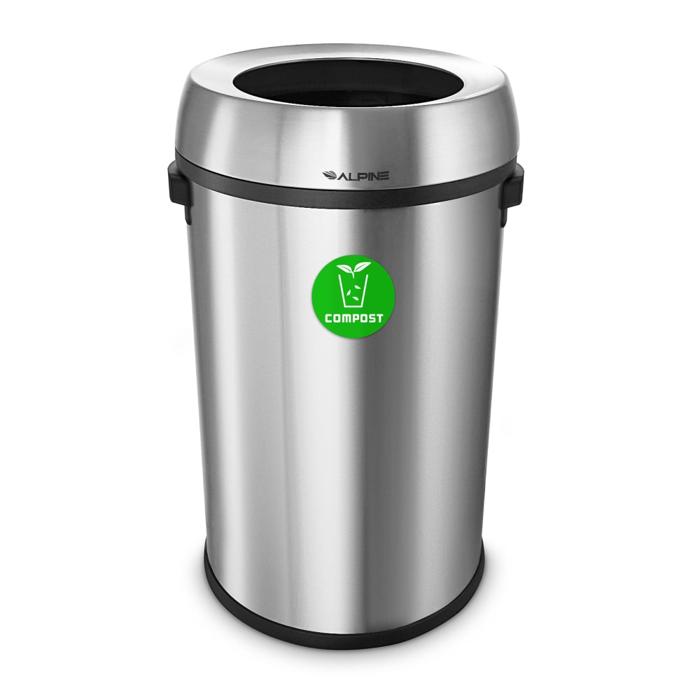 Alpine Industries ALP470-65L-CO 17 Gallon Commercial Trash Can - Stainless Steel, Round, Silver