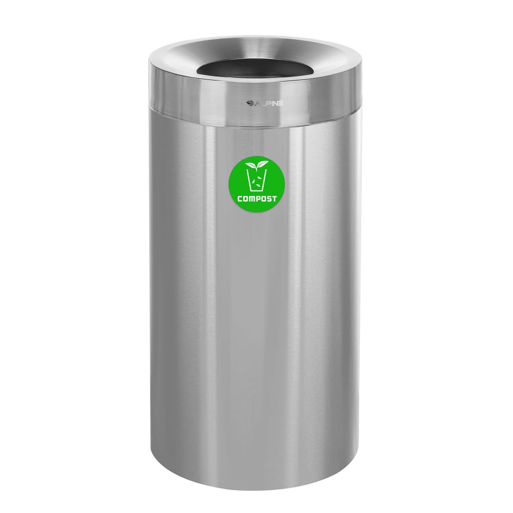 874-ALP47527CO 27 Gallon Commercial Trash Can - Stainless Steel, Round, Silver